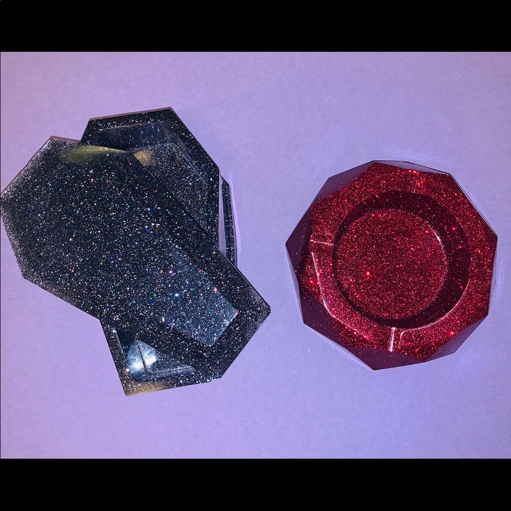 Black Coffin Box and Red Glitter Ashtray